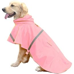 Dog Raincoats for Large Dogs with Reflective Strip Hoodie; Rain Poncho Jacket for Dogs - D4-Pink - [XS]