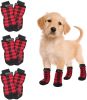 Chrismas Anti-Slip Dog Socks; Waterproof Paw Protectors with Reflective Straps Traction Control for Indoor & Outdoor Wear; 4pcs - red - S (4 sets)