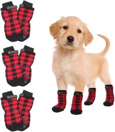 Chrismas Anti-Slip Dog Socks; Waterproof Paw Protectors with Reflective Straps Traction Control for Indoor & Outdoor Wear; 4pcs - Yellow dog claw - S