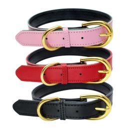 Genuine Leather Dog Collar; Wide Dog Collar; Soft Padded Breathable Adjustable Tactical Waterproof Pet Collar - Powder - M 42*2.0cm