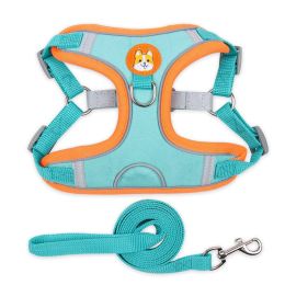 dog Harnesses and dog leash set; Pet Chest Strap Vest Dog Strap Small Dog Rope Wholesale Reflective Dog Towing Rope - Lake blue - S