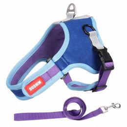 dog Harnesses and dog leash set; Suede Pet Chest Strap Saddle Vest Style Dog Chest Back Reflective Dog Strap Dog Rope Wholesale - blue - M