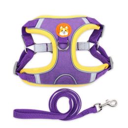 dog Harnesses and dog leash set; Pet Chest Strap Vest Dog Strap Small Dog Rope Wholesale Reflective Dog Towing Rope - purple - XL