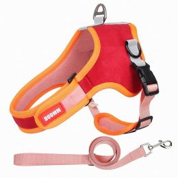 dog Harnesses and dog leash set; Suede Pet Chest Strap Saddle Vest Style Dog Chest Back Reflective Dog Strap Dog Rope Wholesale - red - XL