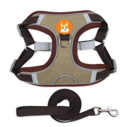 dog Harnesses and dog leash set; Pet Chest Strap Vest Dog Strap Small Dog Rope Wholesale Reflective Dog Towing Rope - Brown - L