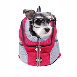 Portable Travel Backpack Outdoor Pet Dog Carrier Bag Mesh - Red - Pet Supplies