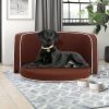 Brown Pet Sofa with Wooden Structure and Linen Goods White Roller Lines - Default