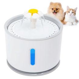 2.4L Automatic Dog Cat Water Fountain Electric LED Pet Flower Water Dispenser Ultra Silent Health Cat Waterer Auto Off Level Window - Grey - US Plug