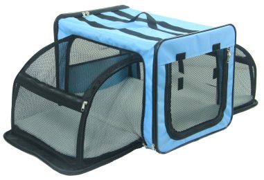 Pet Life Capacious Dual-Expandable Wire Folding Lightweight Collapsible Travel Pet Dog Crate - Blue - Small