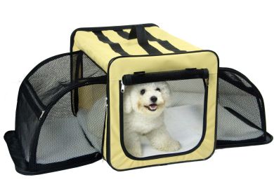 Pet Life Capacious Dual-Expandable Wire Folding Lightweight Collapsible Travel Pet Dog Crate - Khaki - Large