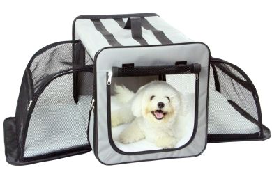 Pet Life Capacious Dual-Expandable Wire Folding Lightweight Collapsible Travel Pet Dog Crate - Grey - Small