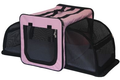 Pet Life Capacious Dual-Expandable Wire Folding Lightweight Collapsible Travel Pet Dog Crate - Pink - Large