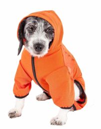 Pet Life Active 'Pawsterity' Heathered Performance 4-Way Stretch Two-Toned Full Bodied Hoodie - Orange - Medium