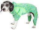 Pet Life Active 'Downward Dog' Heathered Performance 4-Way Stretch Two-Toned Full Body Warm Up Hoodie - Green - Large