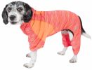 Pet Life Active 'Downward Dog' Heathered Performance 4-Way Stretch Two-Toned Full Body Warm Up Hoodie - Orange - X-Small