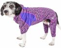 Pet Life Active 'Downward Dog' Heathered Performance 4-Way Stretch Two-Toned Full Body Warm Up Hoodie - Purple - Medium