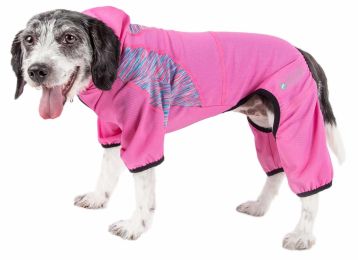 Pet Life Active 'Pawsterity' Heathered Performance 4-Way Stretch Two-Toned Full Bodied Hoodie - Pink - Large