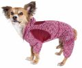 Pet Life Active 'Downward Dog' Heathered Performance 4-Way Stretch Two-Toned Full Body Warm Up Hoodie - Red - Large