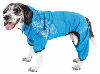 Pet Life Active 'Pawsterity' Heathered Performance 4-Way Stretch Two-Toned Full Bodied Hoodie - Blue - X-Small