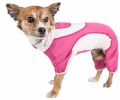 Pet Life Active 'Warm-Pup' Heathered Performance 4-Way Stretch Two-Toned Full Body Warm Up - Pink - X-Small