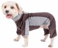 Pet Life Active 'Warm-Pup' Heathered Performance 4-Way Stretch Two-Toned Full Body Warm Up - Brown - X-Small