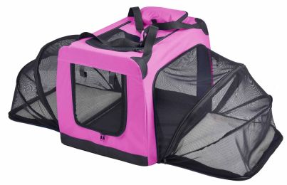 Pet Life 'Hounda Accordion' Metal Framed Soft-Folding Collapsible Dual-Sided Expandable Pet Dog Crate - Pink - Large