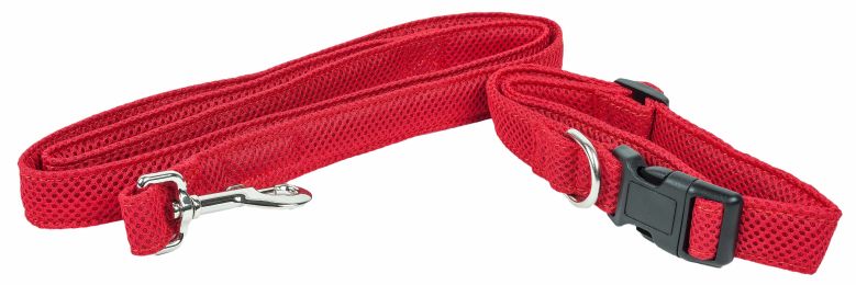 Pet Life 'Aero Mesh' 2-In-1 Dual Sided Comfortable And Breathable Adjustable Mesh Dog Leash-Collar - Red - Medium