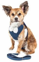 Pet Life Luxe 'Pom Draper' 2-In-1 Mesh Reversed Adjustable Dog Harness-Leash W/ Pom-Pom Bowtie - Small