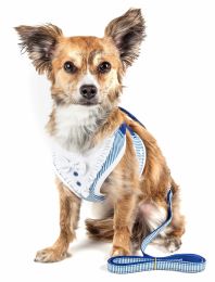 Pet Life Luxe 'Spawling' 2-In-1 Mesh Reversed Adjustable Dog Harness-Leash W/ Fashion Bowtie - Blue - Small