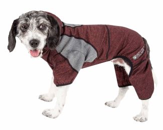 Pet Life Active 'Fur-Breeze' Heathered Performance 4-Way Stretch Two-Toned Full Bodied Hoodie - Burgundy - X-Small