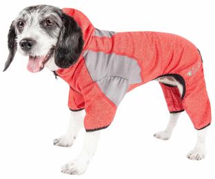 Pet Life Active 'Fur-Breeze' Heathered Performance 4-Way Stretch Two-Toned Full Bodied Hoodie - Red - Small