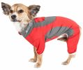 Pet Life Active 'Warm-Pup' Heathered Performance 4-Way Stretch Two-Toned Full Body Warm Up - Red - X-Large