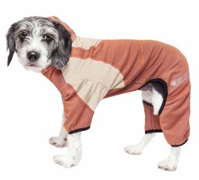 Pet Life Active 'Fur-Breeze' Heathered Performance 4-Way Stretch Two-Toned Full Bodied Hoodie - Orange - X-Small