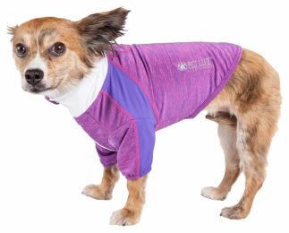 Pet Life Active 'Chewitt Wagassy' 4-Way Stretch Performance Long Sleeve Dog T-Shirt - Purple - Medium