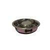 Slow Feeder Spill Proof Pet Bowl with Rubber Base and Bone Design; Pink and Black - as Pic