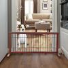 Wooden dog gate; free standing wire mesh pet gate; expandable; MAHOGANY - as Pic