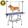 NEW HIGH QUALITY FOLDING PET GROOMING TABLE STAINLESS LEGS AND ARMS BLUE RUBBER TOP STORAGE BASKET - as Pic