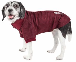 Pet Life Active 'Fur-Flexed' Relax-Stretch Wick-Proof Performance Dog Polo T-Shirt - Burgundy - Small