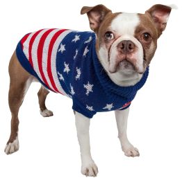 Patriot Independence Star Heavy Knitted Fashion Ribbed Turtle Neck Dog Sweater - Small