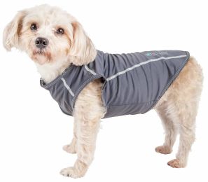 Pet Life Active 'Racerbark' 4-Way Stretch Performance Active Dog Tank Top T-Shirt - Grey - Medium