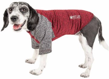 Pet Life Active 'Hybreed' 4-Way Stretch Two-Toned Performance Dog T-Shirt - Maroon - Small