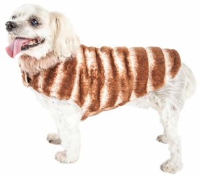 Pet Life Luxe 'Tira-Poochoo' Tiramisu Patterned Mink Dog Coat Jacket - Small