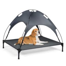 Outdoor travel CampingPortable Elevated Pet Bed With Removable Canopy Shade - grey - XL