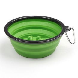 Portable Pet Feeder Travel Foldable Pet Dog Bowl Silicone Collapsible Slow 350ml/1000ml Feeding Bowl  - Green - Diameter 18 cm