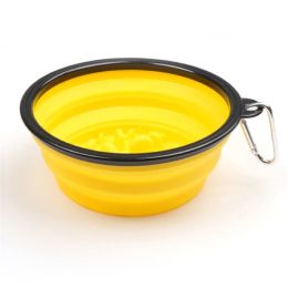 Portable Pet Feeder Travel Foldable Pet Dog Bowl Silicone Collapsible Slow 350ml/1000ml Feeding Bowl  - Yellow - Diameter 13 cm