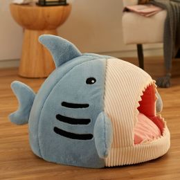 Washable Shark Cat House Cute Pet Sleeping Bed Warm Soft Cat Nest Kennel Kitten Cave  - Blue - S 43x40x30 cm