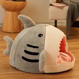 Washable Shark Cat House Cute Pet Sleeping Bed Warm Soft Cat Nest Kennel Kitten Cave  - Grey - S 43x40x30 cm