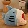 Washable Shark Cat House Cute Pet Sleeping Bed Warm Soft Cat Nest Kennel Kitten Cave  - Blue - M 49x45x33 cm