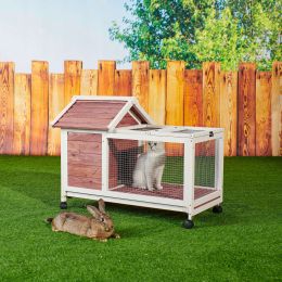 Wooden Rabbit Hutch 40.7" L x 23.4" W x 30" H; Bunny Cage with 4 Wheels; Auburn - default