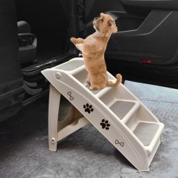 Collapsible Plastic Pet Stairs 4 Step Ladder for Small Dog and Cats - Beige